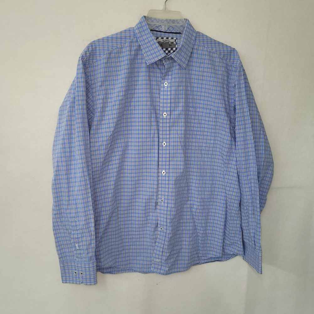 Johnston & Murphy Shirt Mens XXL Blue Plaid Tailored Fit Long Sleeve Button Down